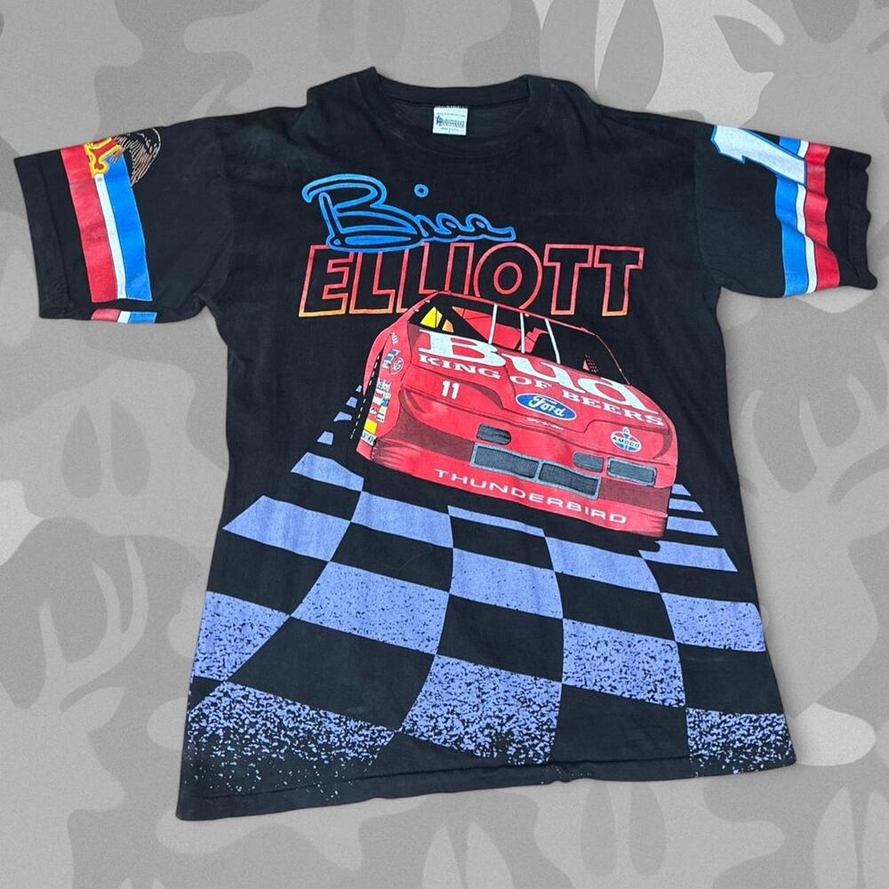 Vintage 90s Bill Elliott Budweiser NASCAR Racing T-Shirt Size Large